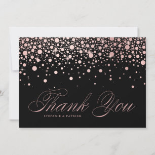 Tarjeta De Agradecimiento Boda Chic Rose Gold Foil Confetti Cae Negro