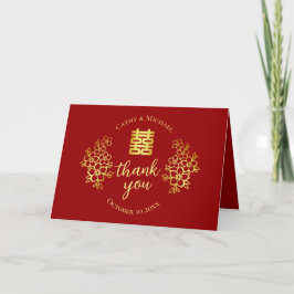 Tarjeta De Agradecimiento Boda china floral doble felicidad roja 