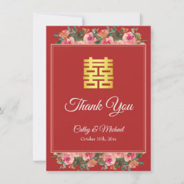 Tarjeta De Agradecimiento Boda china moderna de peonía floral rosa