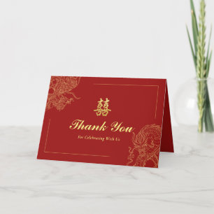 Tarjeta De Agradecimiento Boda china tradicional roja Dragón Fénix