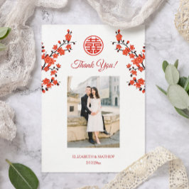 Tarjeta De Agradecimiento Boda chino con flores de cerezo