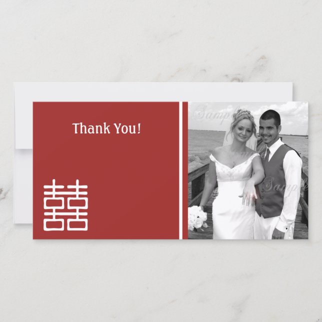 Tarjeta De Agradecimiento Boda chino de doble felicidad (Anverso)