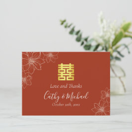 Tarjeta De Agradecimiento Boda chino floral rojo Boho