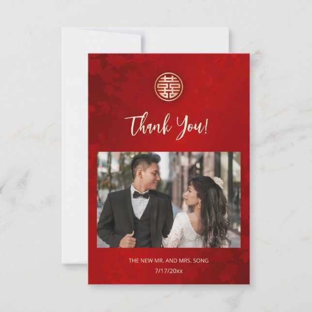 Tarjeta De Agradecimiento Boda chino moderno y simple (Anverso)