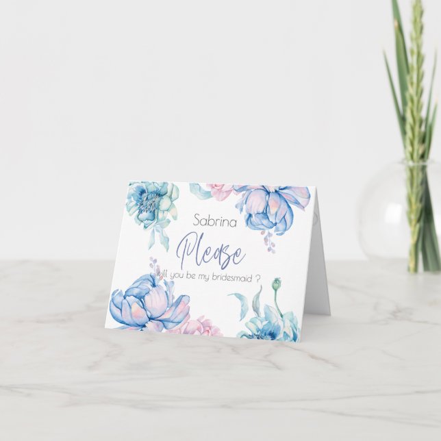 Tarjeta De Agradecimiento Boda| Cielo azul y peonis rosados de Bubblegum (Anverso)