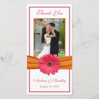 Tarjeta De Agradecimiento Boda Cinta Naranja Gerbera Rosa
