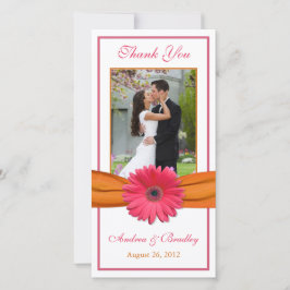Tarjeta De Agradecimiento Boda Cinta Naranja Gerbera Rosa