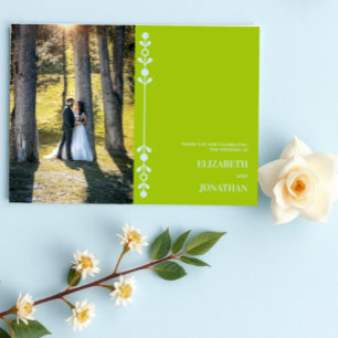 Tarjeta De Agradecimiento Boda Citrus Verde y Azul Costero