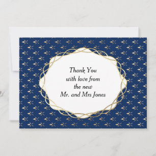 Tarjeta De Agradecimiento Boda Clásica de Azul y Dorado