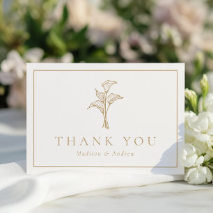 Tarjeta De Agradecimiento Boda Clásica de Lirio de Calla en Oro