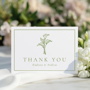 Tarjeta De Agradecimiento Boda Clásica de Lirio de Calla Verde Oliva