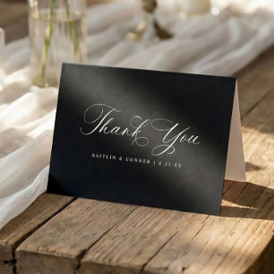 Tarjeta De Agradecimiento Boda Clásica Elegante en Blanco y Negro