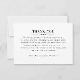 Tarjeta De Agradecimiento Boda clásica elegante. Simple blanco y negro