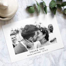 Tarjeta De Agradecimiento Boda Clásica Moderna | Foto Minimalista Limpia