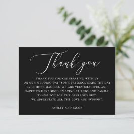 Tarjeta De Agradecimiento Boda Clásica Negra | Tipografía Formal Delicada