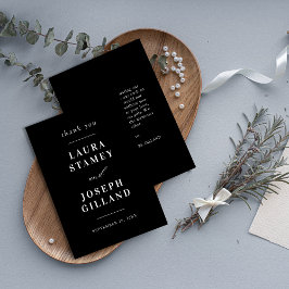 Tarjeta De Agradecimiento Boda Clásica Personalizada en Blanco y Negro