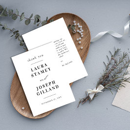 Tarjeta De Agradecimiento Boda Clásica Personalizada en Blanco y Negro