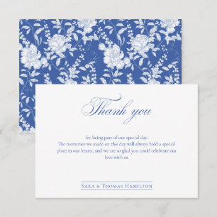 Tarjeta De Agradecimiento Boda Clásica Simple de Chinoiserie Floral Azul