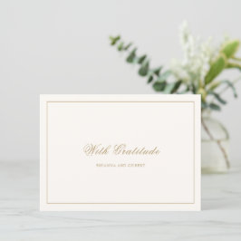 Tarjeta De Agradecimiento Boda Clásica sin Fronteras Marfil y Oro Atemporal