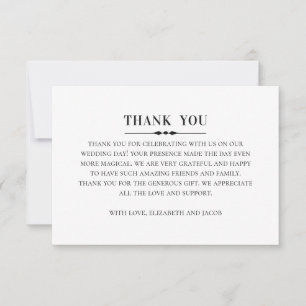 Tarjeta De Agradecimiento Boda clásica y elegante. Blanco y negro simple