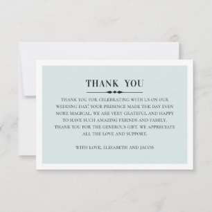 Tarjeta De Agradecimiento Boda clásica y elegante. Sencillo gris y azul