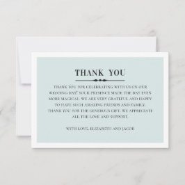 Tarjeta De Agradecimiento Boda clásica y elegante. Sencillo gris y azul