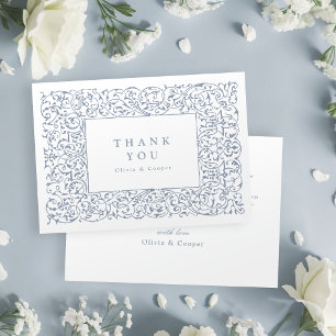 Tarjeta De Agradecimiento Boda clásico del marco del marco de color azul tur