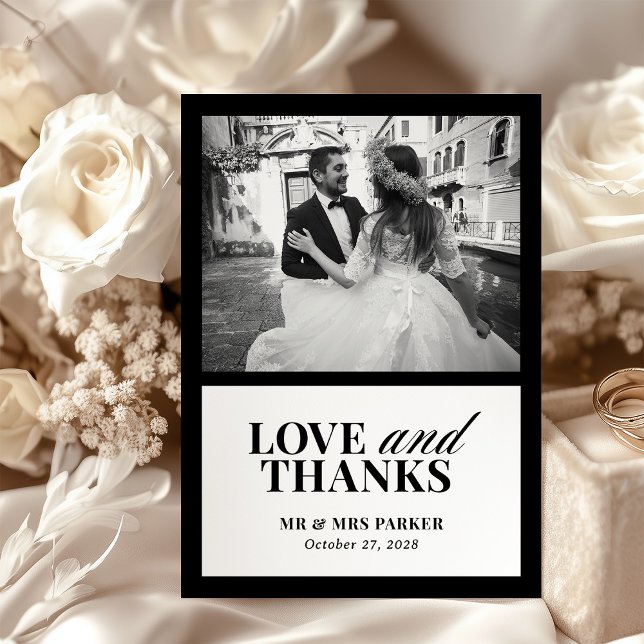 Tarjeta De Agradecimiento Boda clásico elegante en blanco y negro (Subido por el creador)