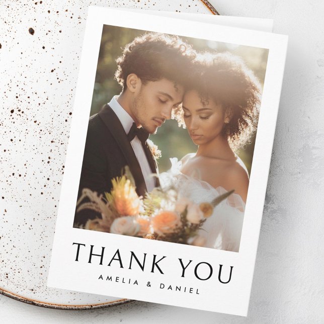 Tarjeta De Agradecimiento Boda clásico foto blanco elegante plegado (Classic wedding photo white elegant folded thank you card)