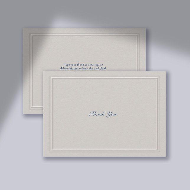Tarjeta De Agradecimiento Boda clásico moderno azul Grabado en relieve Faux (wedding thank you card traditional classic formal faux embossed nautical double frame)