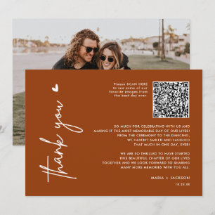 Tarjeta De Agradecimiento Boda Código QR Foto Minimalista Terracota