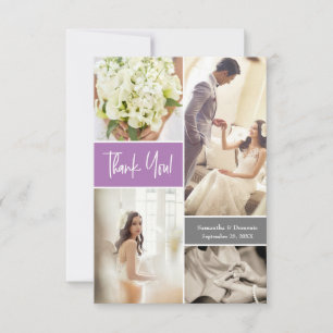 Tarjeta De Agradecimiento Boda collage fotográfico de lavanda púrpura modern