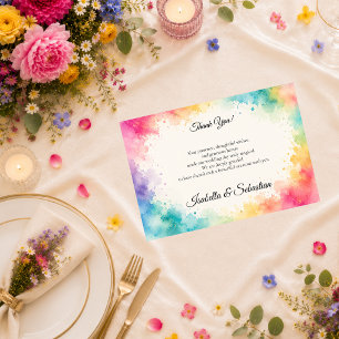 Tarjeta De Agradecimiento Boda Colorida con Acuarela