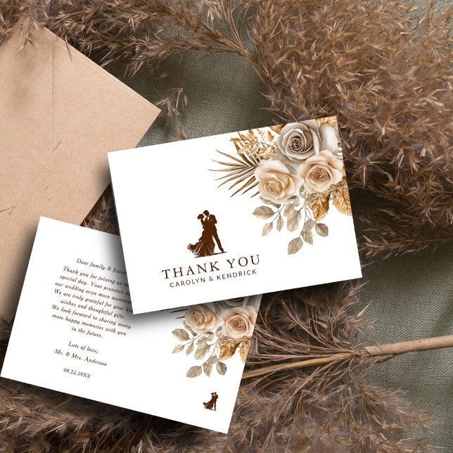 Tarjeta De Agradecimiento Boda con acentos florales neutros boho elegantes (Subido por el creador)