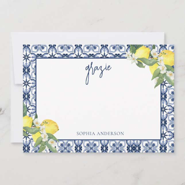 Tarjeta De Agradecimiento Boda con Acuarela Limón Positano (Anverso)