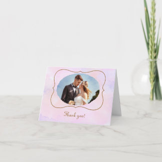Tarjeta De Agradecimiento Boda con acuarela rosa y acentos dorados falsos