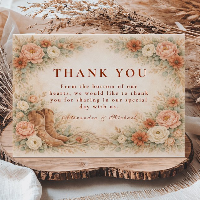 Tarjeta De Agradecimiento Boda con Arco Floral Occidental Rústico (Subido por el creador)