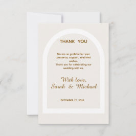 Tarjeta De Agradecimiento Boda con Arco Moderno y Brillo de Oro