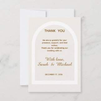 Tarjeta De Agradecimiento Boda con Arco Moderno y Brillo de Oro