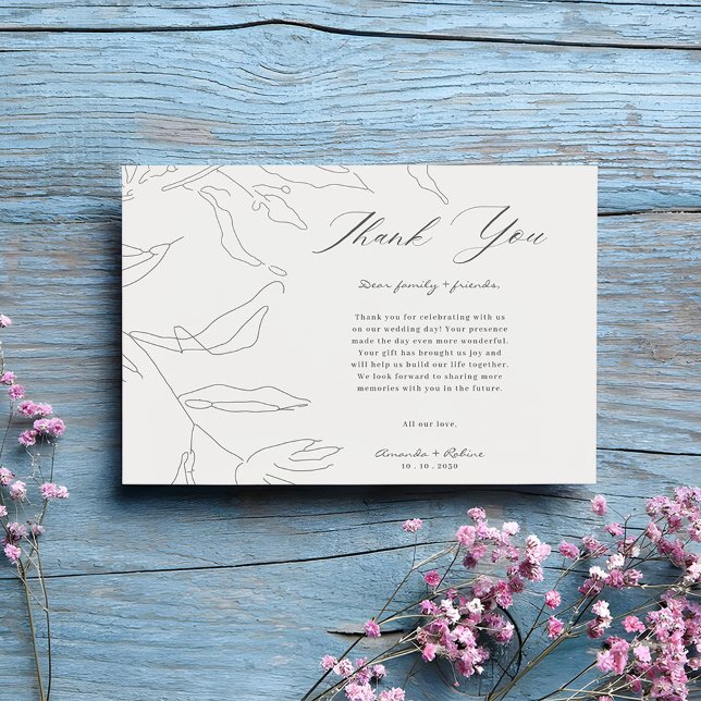 Tarjeta De Agradecimiento Boda con Boceto Floral Elegante (Subido por el creador)