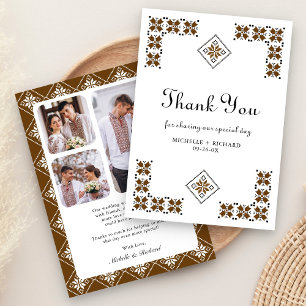 Tarjeta De Agradecimiento Boda con Bordado Ucraniano Marrón y Negro