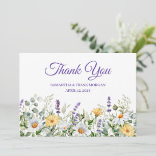 Tarjeta De Agradecimiento Boda con borde de acuarela de flores silvestres