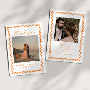 Tarjeta De Agradecimiento Boda con borde ondulado de naranja cítrica caprich