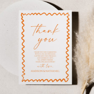 Tarjeta De Agradecimiento Boda con borde ondulado de naranja cítrica caprich