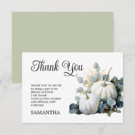 Tarjeta De Agradecimiento Boda con calabazas blancas y eucalipto verde Showe