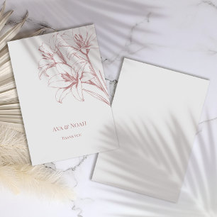 Tarjeta De Agradecimiento Boda con contorno de lirio rosa