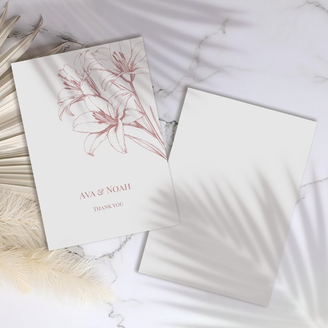 Tarjeta De Agradecimiento Boda con contorno de lirio rosa (Subido por el creador)