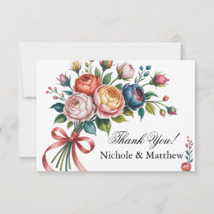 Tarjeta De Agradecimiento Boda con Corona Floral Elegante