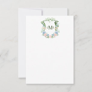 Tarjeta De Agradecimiento Boda con Cresta Floral Azul Polvoriento