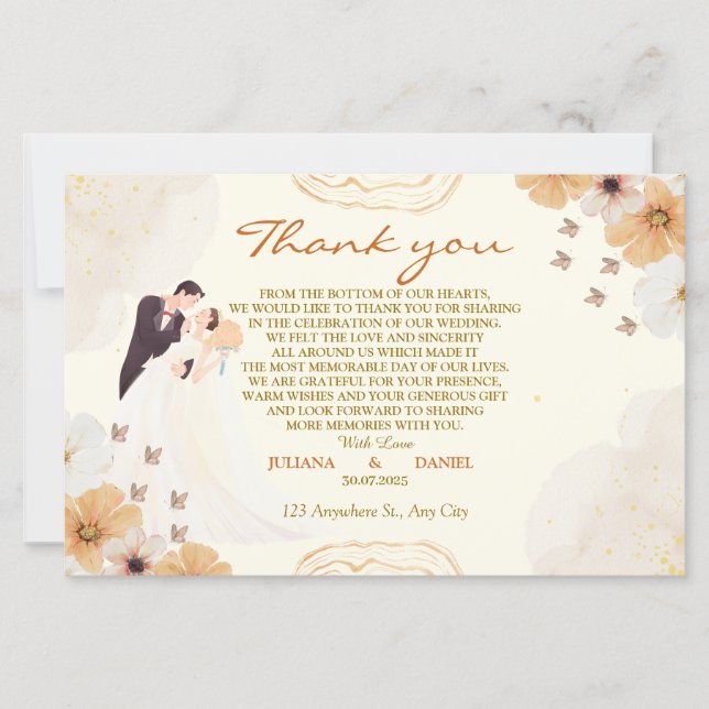 Tarjeta de agradecimiento boda con diseño floral c (Anverso)